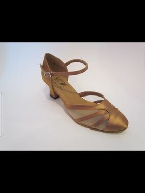 Women's Satin Ballroom Dance Shoe in Tan Satin